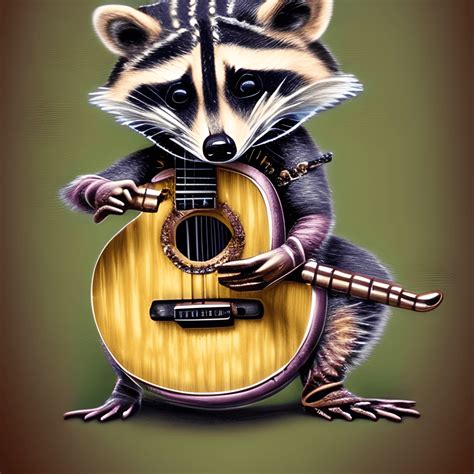 Hyper Realistic Steampunk Baby Raccoon Playing Guitar · Creative Fabrica