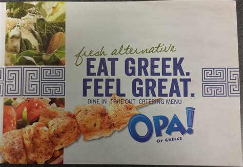 Menu at Opa Of The Greece restaurant, Calgary