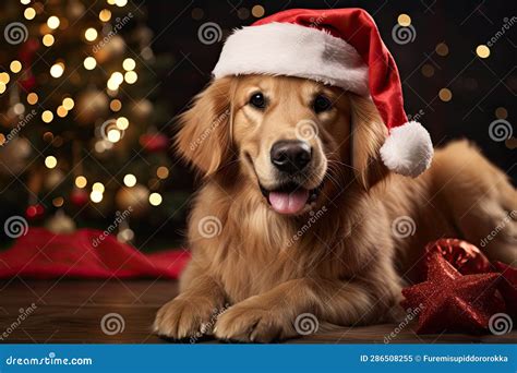 Santa S Little Helper Dog in a Santa Hat Stock Illustration ...