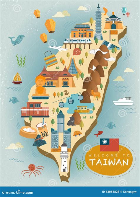 Lovely Taiwan Travel Map Stock Illustration - Image: 63058828