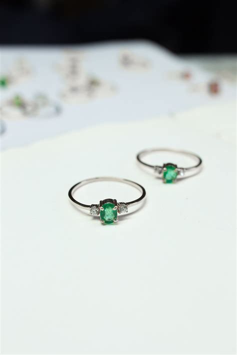 Natural Emerald Ring May Birthstone Ring Diamond Ring With - Etsy