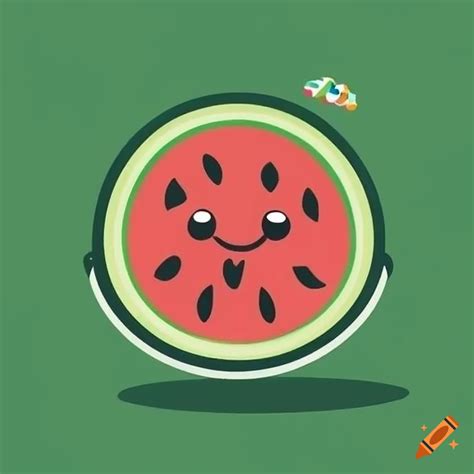 Happy watermelon character minimalist logo on Craiyon