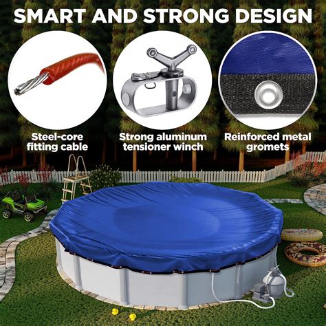 24 Ft Round Pool Cover - Premium Winter Pool Cover for Above Ground Pools, Extra Thick Material ...