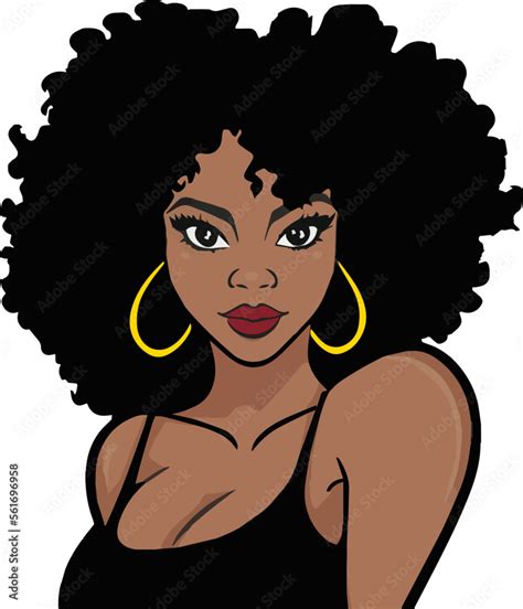 Cartoon Black African Woman with Afro Hair Vector Illustration Stock ...