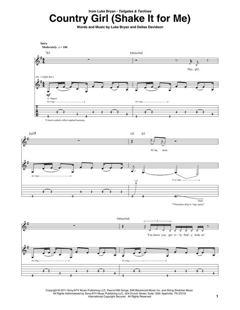 Country Girl (Shake It For Me) by Luke Bryan - Guitar Tab - Guitar ...