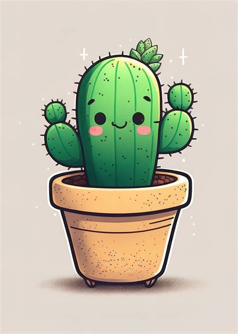 'cute cactus kawaii ' Poster, picture, metal print, paint by MAD SPACE ...