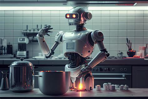 Robot chef cooking in kitchen of future home genius, smart robot ...