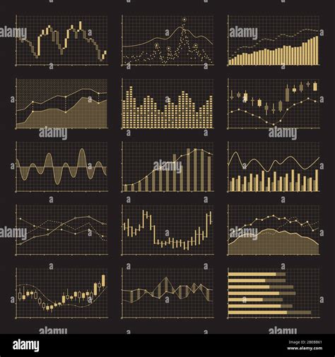 Business data financial charts. Stock analysis graphics market on black background. Vector ...