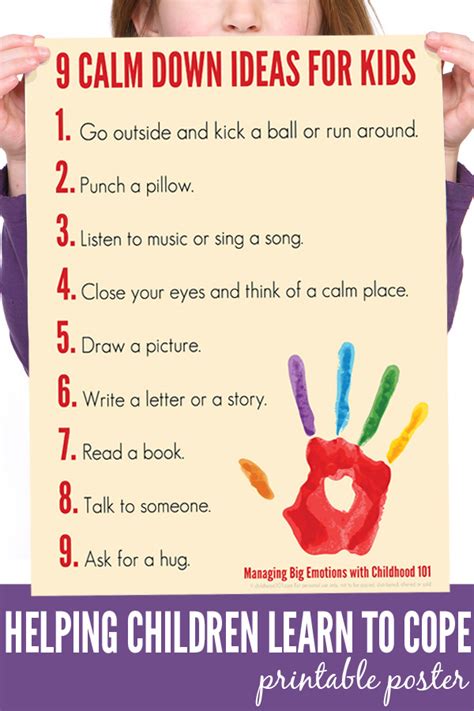 9 Calm Down Ideas for Kids Printable Poster