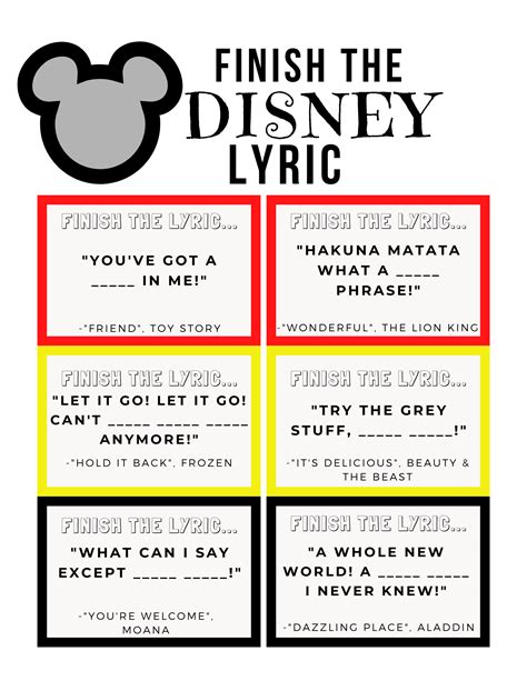 Finish the Lyrics Game Disney Edition + FREE Printable