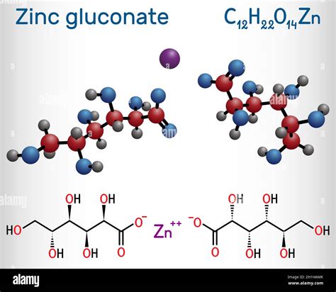 Zinc gluconate molecule. It is ionic compound, zinc salt of gluconic acid, trace mineral ...