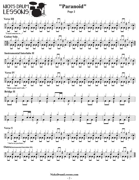 “Paranoid” Black Sabbath – Drum Sheet Music - Nicks Drum Lessons