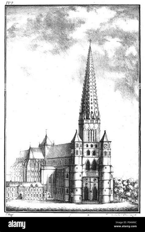 . English: Drawing of the Old Cambrai Cathedral, as it appeared in André Le Glay, Recherches sur ...