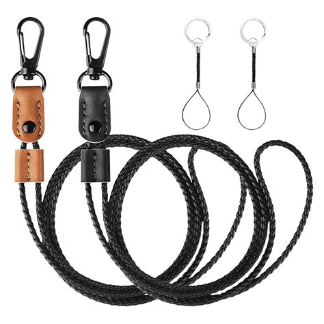 2 Pcs Braided Leather Badge Lanyards for ID Badges Holders Keys Long Strap Neck Lanyard Keychain ...