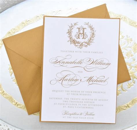 Gold Wedding Invitation, Monogram Invitation, Elegant Wedding ...