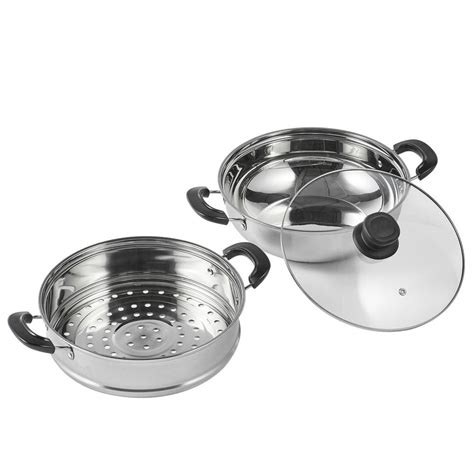 VEVOR 11 in. Steamer Pot for Cooking with 3 qt. Stock Pot and Vegetable Steamer Stainless Steel ...