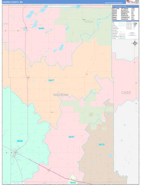 Wadena County, MN Wall Map Color Cast Style by MarketMAPS - MapSales