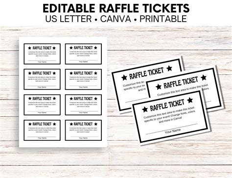 Raffle Ticket Template Editable Printable Black And White Raffle ...