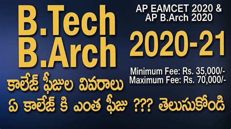 Fee Structure for B Tech Colleges in AP 2020-21 || Fee Structure B Arch Colleges in AP 2020-21 ...