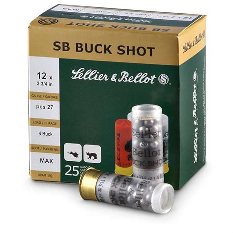 Sellier & Bellot Buckshot, 2 3/4" 12 Gauge, #4 Buckshot, 27 Pellets ...