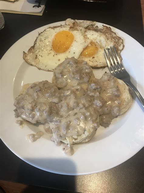 [Homemade] Biscuits and Gravy (and eggs) : r/food