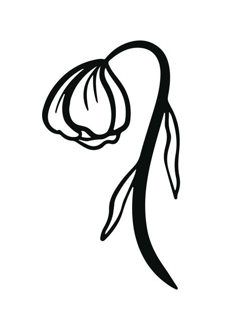 Wilted flower outline black and white simple flat icon drawing isolated ...