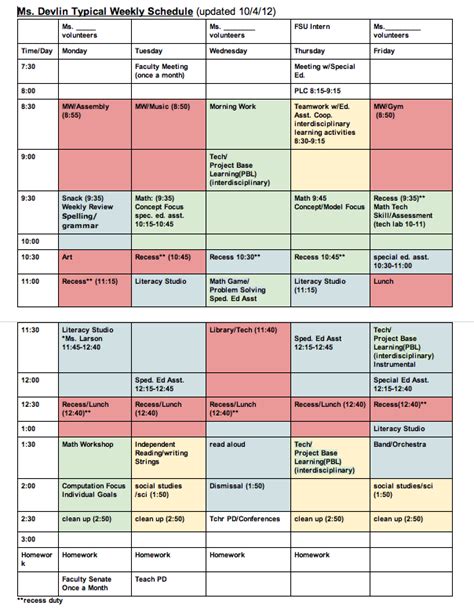 Weekly Pattern: A Typical Schedule | Teach Children Well | Classroom ...