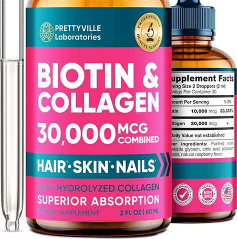 Buy Liquid Biotin & Collagen for Hair Growth 30000mcg - Support Hair Health, Strong Nails and ...