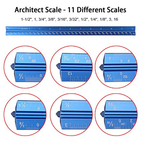OwnMy 3 Pack 12 Inch Solid Aluminum Triangular Architect Scale Ruler Set, Architectural and ...