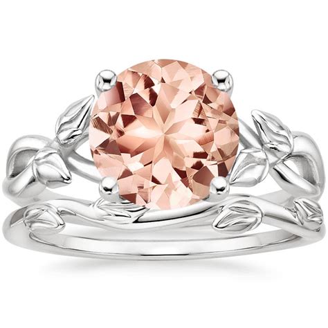 Morganite Budding Willow Ring with Winding Willow Ring in 18K White Gold