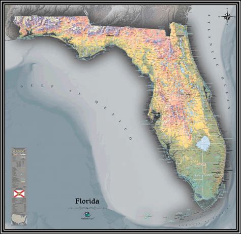 Florida Physical Wall Map by Outlook Maps - MapSales