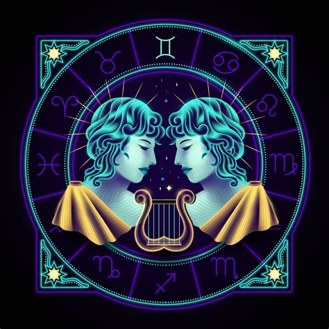 Gemini zodiac sign represented by two male youths. Neon horoscope ...