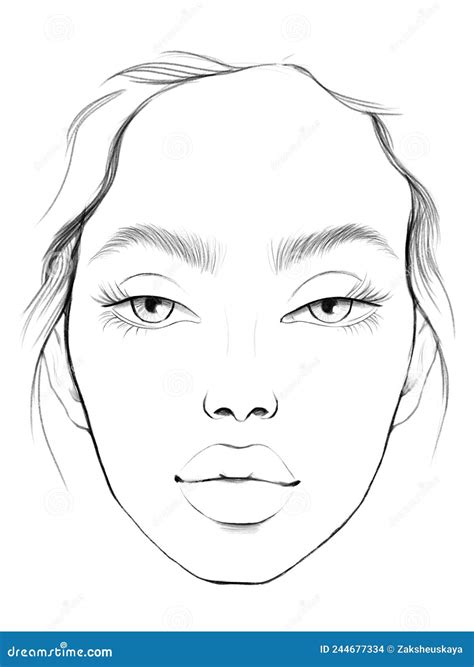 Face Chart Makeup Artist Blank. Beautiful Woman Portrait. Face Chart ...