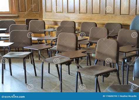 Empty Writing Desks in Classroom Stock Photo - Image of classroom, attendance: 174606194