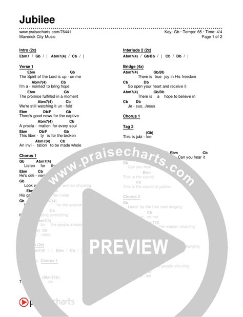 Jubilee Chords PDF (Maverick City Music) - PraiseCharts