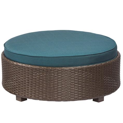 Hampton Bay Torquay Wicker Outdoor Ottoman with Charleston Cushion-FWS60523A - The Home Depot