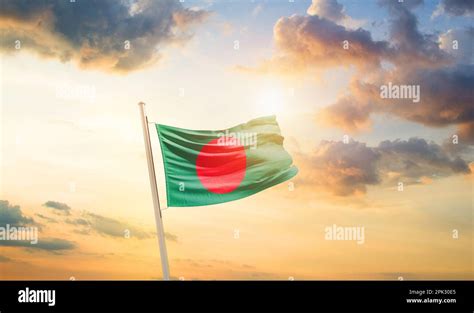 Bangladesh national flag waving in beautiful sky. 3d waving flag of bangladesh flag. Happy ...