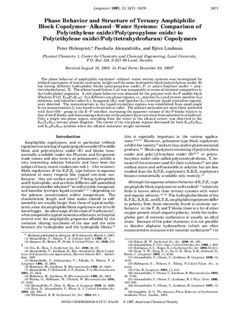 (PDF) Phase Behavior and Structure of Ternary Amphiphilic Block Copolymer−Alkanol−Water Systems ...