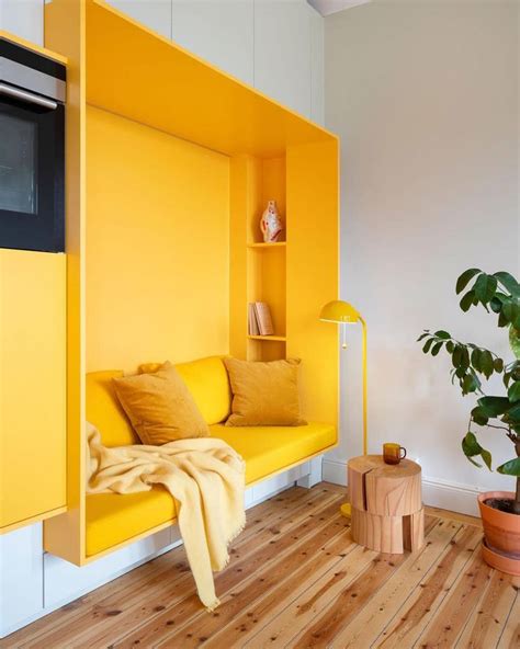 yellow interior design | Built in wall, Built in wall units, House interior