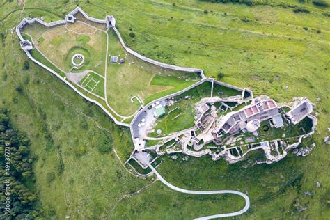 Aerial view of Spis (Spiš, Spišský) castle, second biggest castle in ...