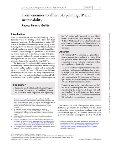 (PDF) From enemies to allies: 3D printing, IP and sustainability