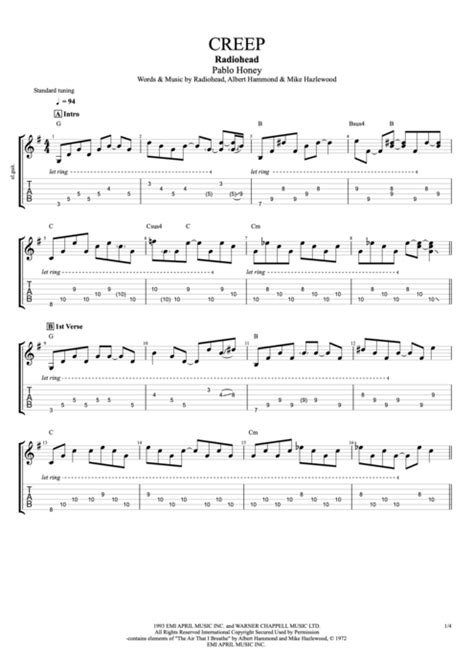 Creep by Radiohead - Full Score Guitar Pro Tab | mySongBook.com