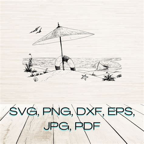 Beach Scene Svg Dxf Png Jpg Instant Digital Download Outline Clipart Silhouette Laser Engraving ...