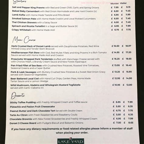 Carta del restaurante Lake Yard, Poole, 45 Lake Dr