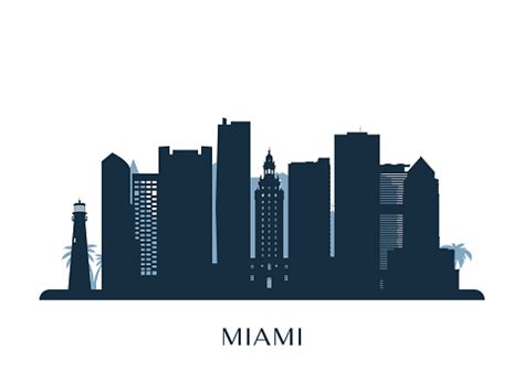 Miami Skyline Monochrome Silhouette Vector Illustration Stock Vector Art & More Images of ...