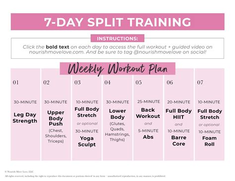 Weekly Workout Plan Calendar - Nourish, Move, Love