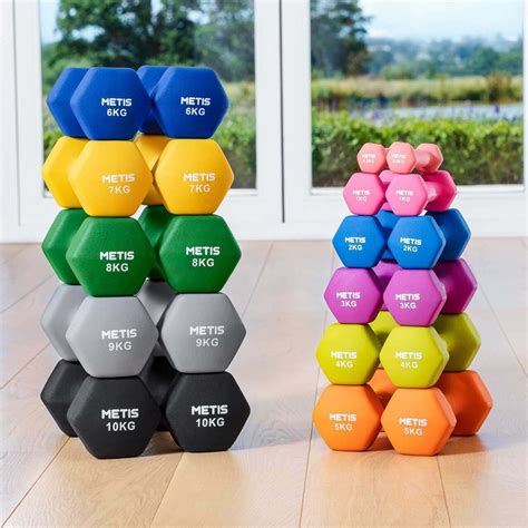 METIS Neoprene Hex Dumbbells x2 [0.5kg-10kg] | Net World Sports