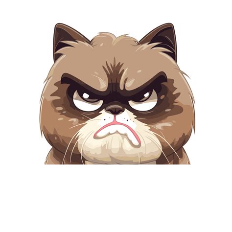 Grumpy Cat Vector, Sticker Clipart Grumpy Cat And Angry Face Cartoon On White Background ...