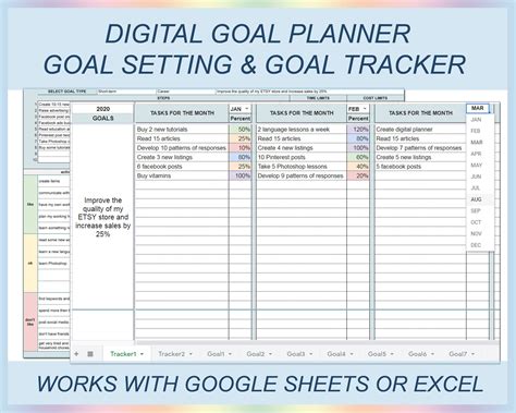 Digital goal planner, Goal setting, Goal journal, Goal tracker, Goal worksheet, Annual, Monthly ...