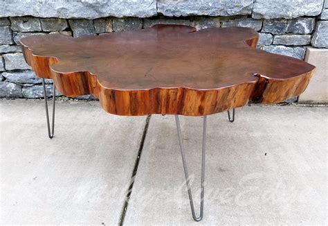 Custom Big Round Coffee Table- Live Edge Slab Table- Tree Round- Tree Cookie- Walnut Color- Elm ...